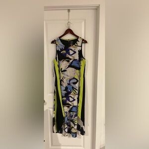Vince Camuto Blue and Yellow Abstract Midi Dress